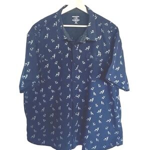 Paper Denim & Cloth Men's Casual Deers Print Button Up Short Sleeve Shirt Sz 3XL